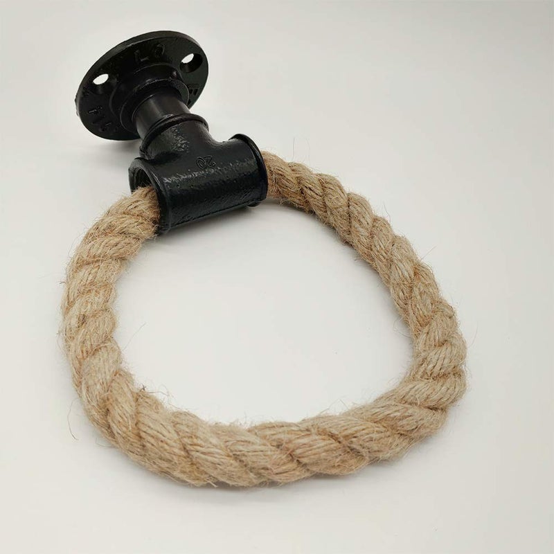 ROXLLGJC Nautical Towel Ring,Industrial Pipe Rope Towel Ring Wall Mounted Rustic Hand Towel Holder Bathroom Decor - Image 4